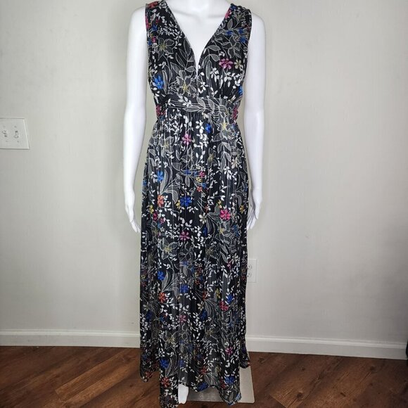 NWT Raga Rain Forest Plunge Neck Dress Black Metallic Size Medium - Picture 1 of 16